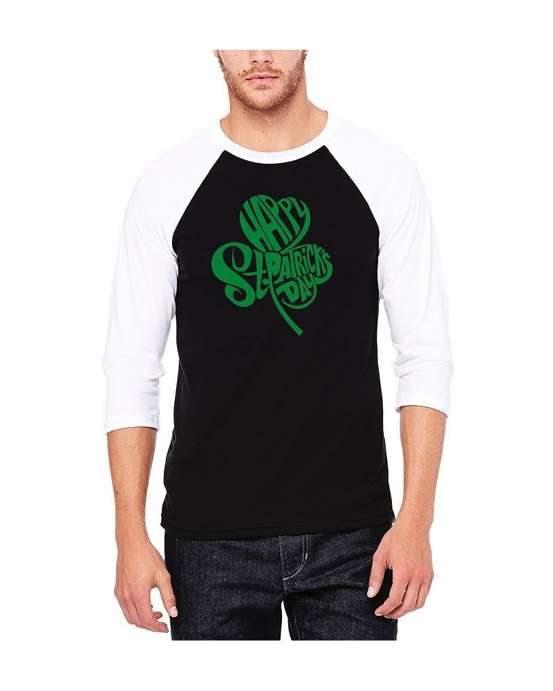 Men's Raglan Baseball St. Patrick's Day Shamrock Word Art Graphic T-shirt Black, White $25.64 T-Shirts