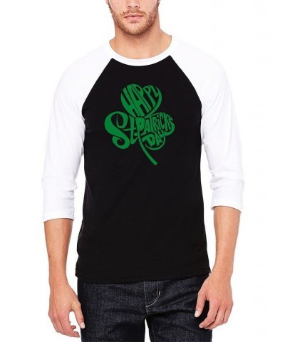 Men's Raglan Baseball St. Patrick's Day Shamrock Word Art Graphic T-shirt Black, White $25.64 T-Shirts