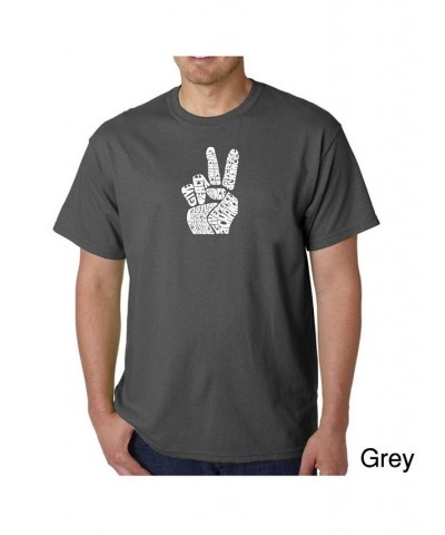 Men's Word Art T-Shirt - Peace Fingers Gray $19.94 T-Shirts