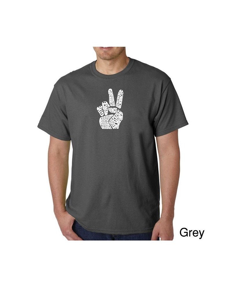 Men's Word Art T-Shirt - Peace Fingers Gray $19.94 T-Shirts