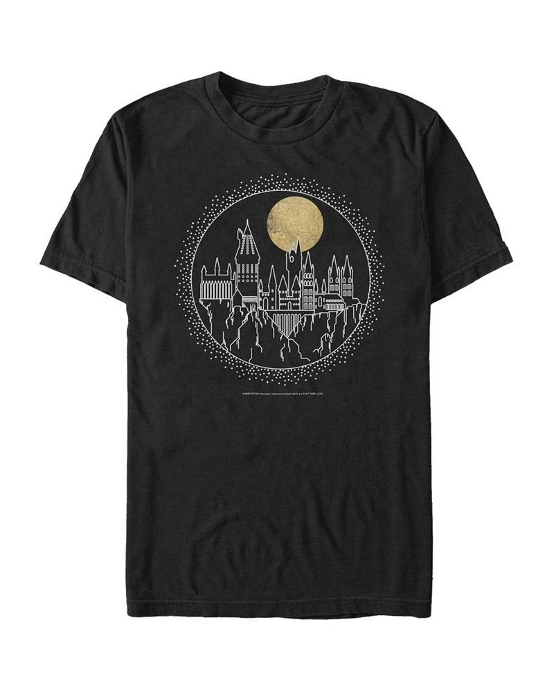 Men's Deathly Hallows 2 Hogwarts Line Art Short Sleeve T-shirt Black $16.80 T-Shirts