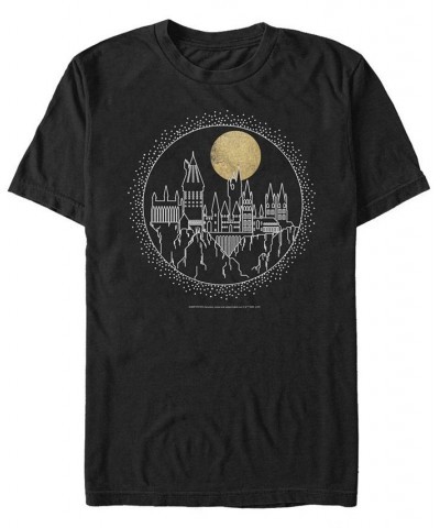 Men's Deathly Hallows 2 Hogwarts Line Art Short Sleeve T-shirt Black $16.80 T-Shirts