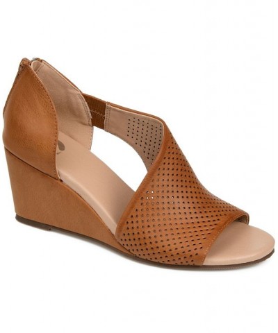 Women's Aretha Perforated Wedges Brown $49.00 Shoes