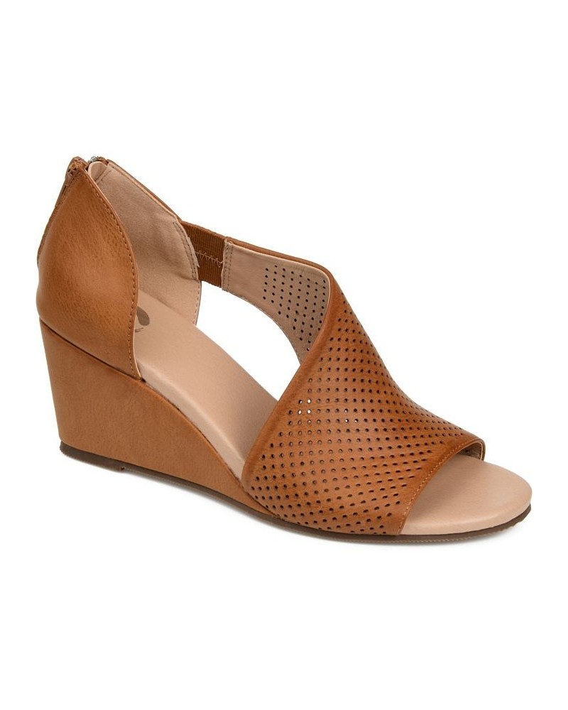 Women's Aretha Perforated Wedges Brown $49.00 Shoes