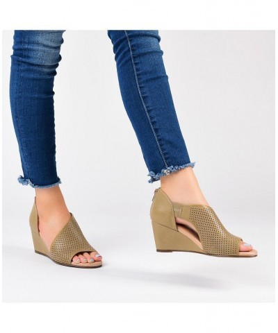 Women's Aretha Perforated Wedges Brown $49.00 Shoes