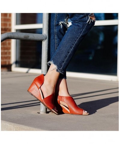 Women's Aretha Perforated Wedges Brown $49.00 Shoes