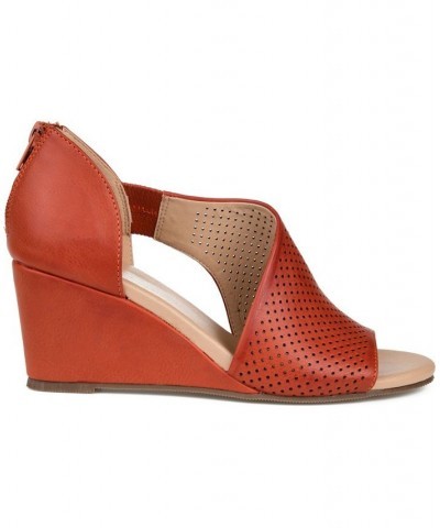 Women's Aretha Perforated Wedges Brown $49.00 Shoes