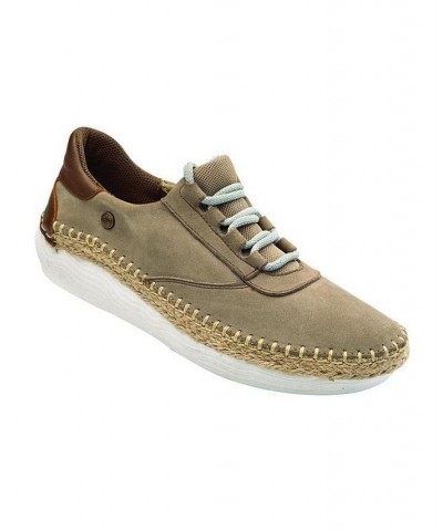 Women's Taupe Soft Nubuck Sneakers, Handmade Unique Shoes With Laces Closure, Judy 5045 Taupe $35.70 Shoes