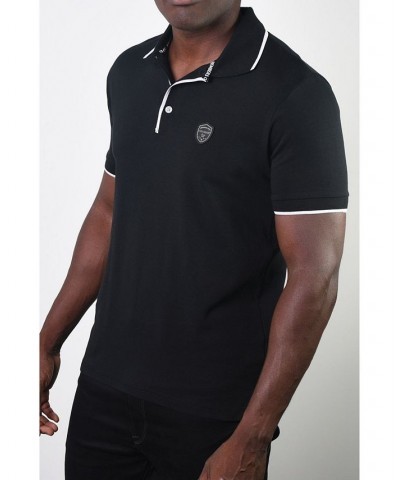 Men's Basic Short Sleeve Logo Botton Polo Black $20.58 Polo Shirts