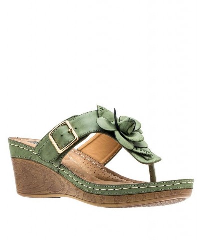 Women's Flora Wedge Sandal Green $34.50 Shoes