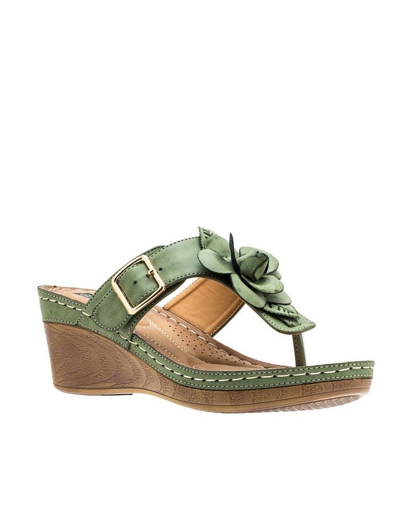 Women's Flora Wedge Sandal Green $34.50 Shoes