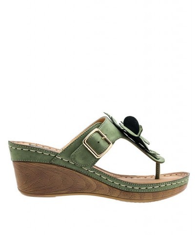 Women's Flora Wedge Sandal Green $34.50 Shoes