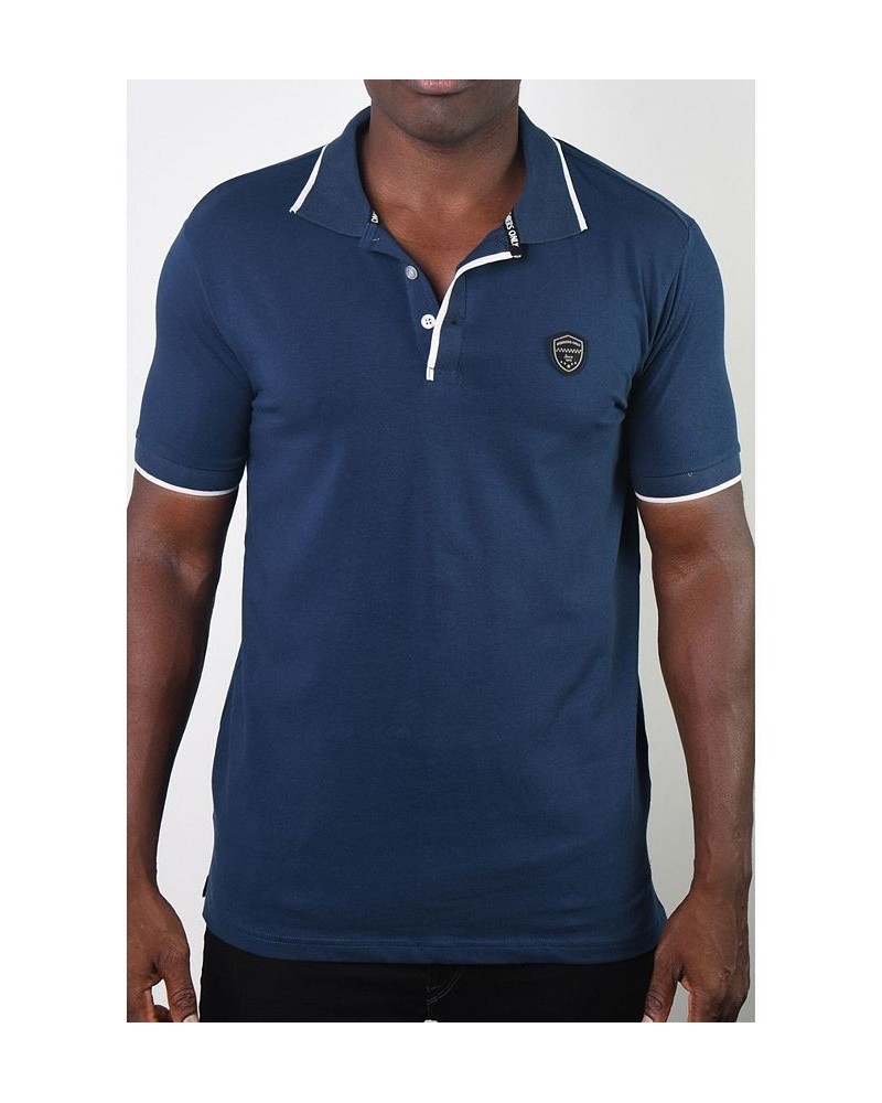 Men's Basic Short Sleeve Logo Botton Polo Navy $20.58 Polo Shirts