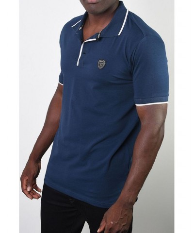 Men's Basic Short Sleeve Logo Botton Polo Navy $20.58 Polo Shirts