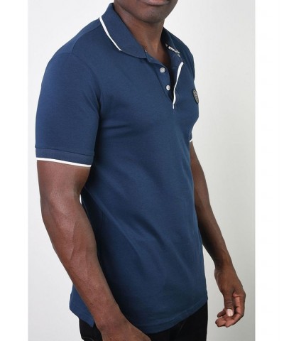 Men's Basic Short Sleeve Logo Botton Polo Navy $20.58 Polo Shirts