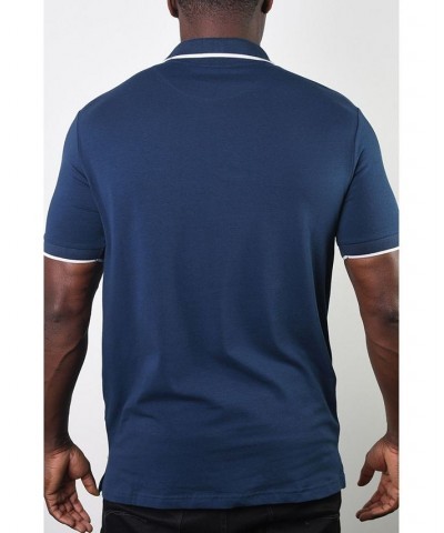 Men's Basic Short Sleeve Logo Botton Polo Navy $20.58 Polo Shirts