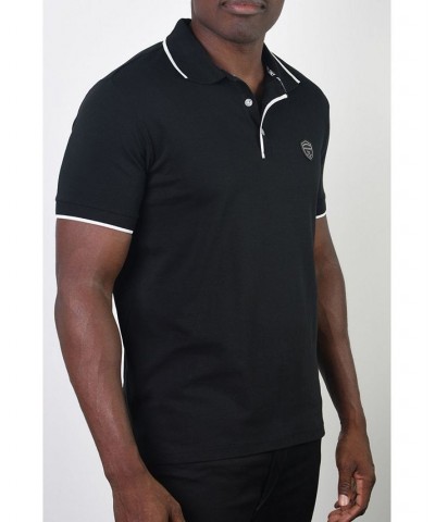 Men's Basic Short Sleeve Logo Botton Polo Navy $20.58 Polo Shirts