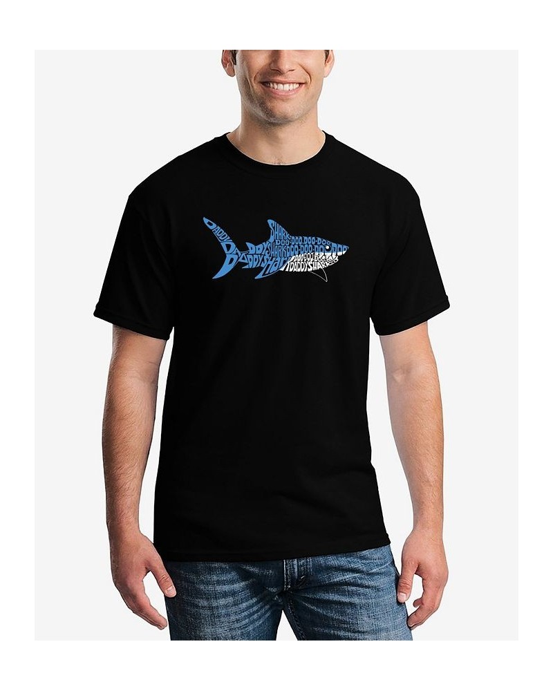 Men's Daddy Shark Word Art Short Sleeve T-shirt Black $17.50 T-Shirts