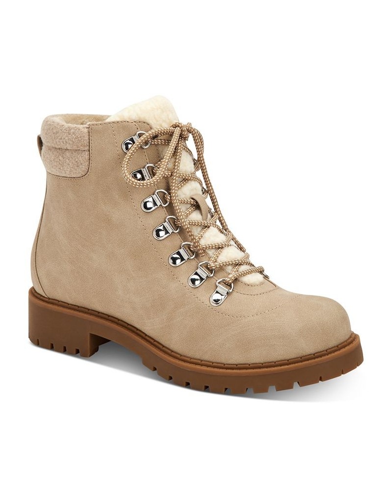 Maariah Lace-Up Lug Sole Booties Tan/Beige $23.36 Shoes