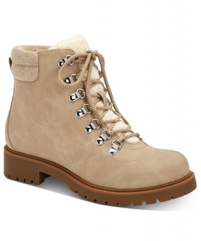 Maariah Lace-Up Lug Sole Booties Tan/Beige $23.36 Shoes