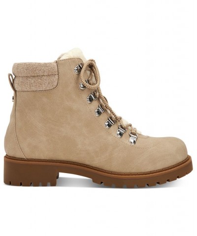 Maariah Lace-Up Lug Sole Booties Tan/Beige $23.36 Shoes