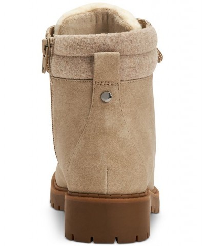 Maariah Lace-Up Lug Sole Booties Tan/Beige $23.36 Shoes