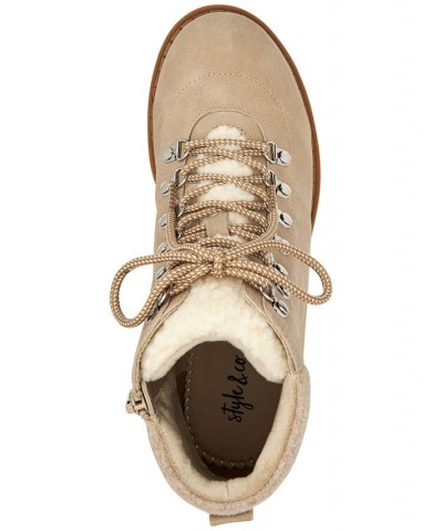 Maariah Lace-Up Lug Sole Booties Tan/Beige $23.36 Shoes