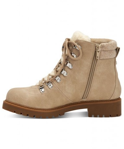 Maariah Lace-Up Lug Sole Booties Tan/Beige $23.36 Shoes