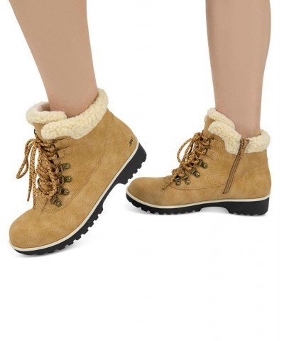 Women's Blue Creek Water-Resistant Lace-Up Booties Tan $23.01 Shoes