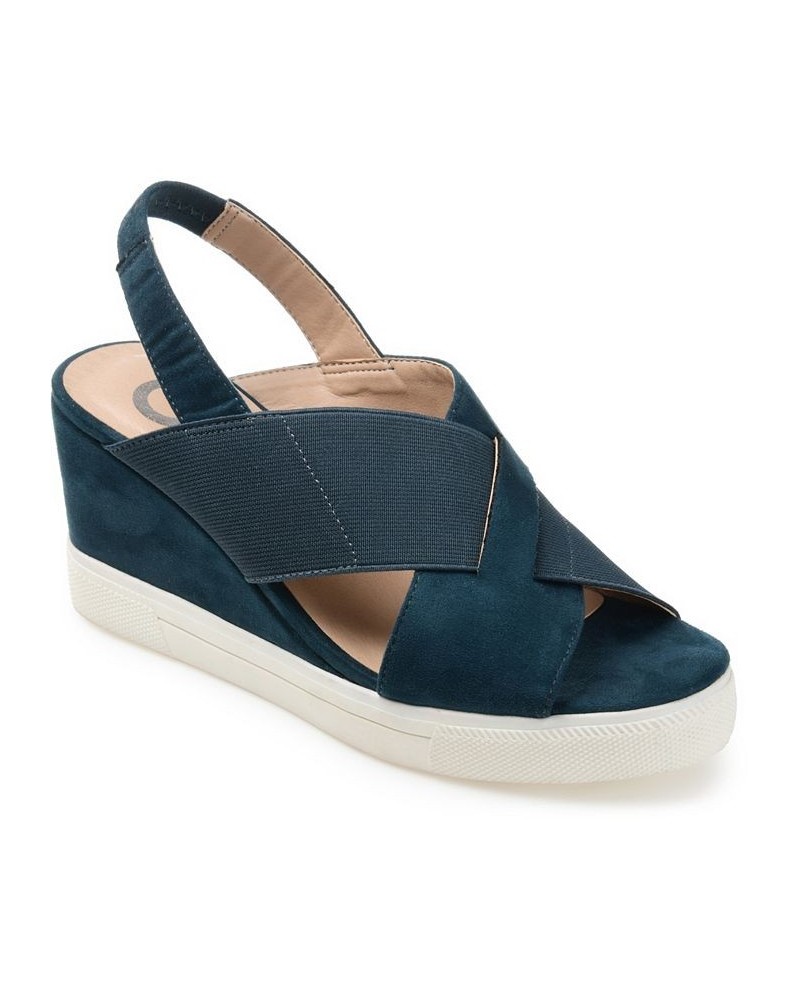 Women's Ronnie Wedge Sandals Blue $50.99 Shoes