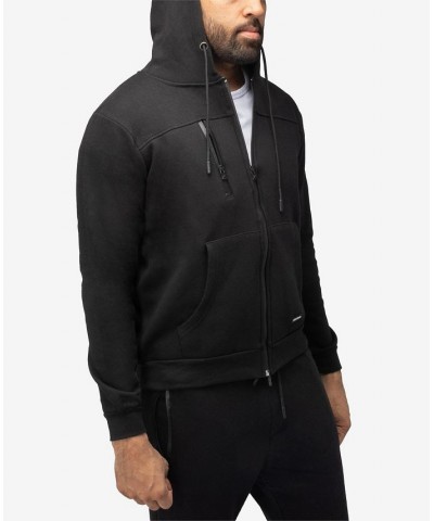 Men's Fleece Full-Zip Hoodie with Chest Pocket Black $20.40 Sweatshirt