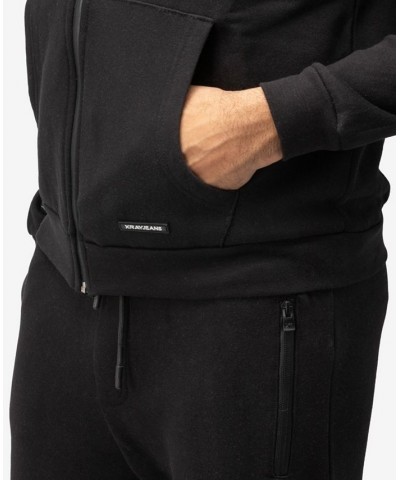 Men's Fleece Full-Zip Hoodie with Chest Pocket Black $20.40 Sweatshirt