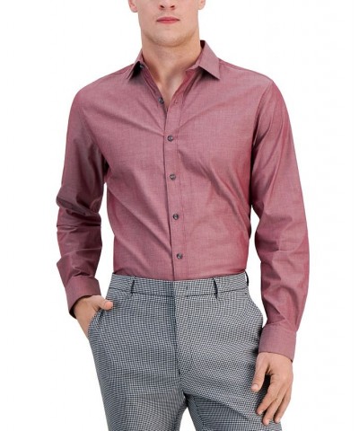 Men's Slim Fit Chambray Dress Shirt Red $21.44 Dress Shirts