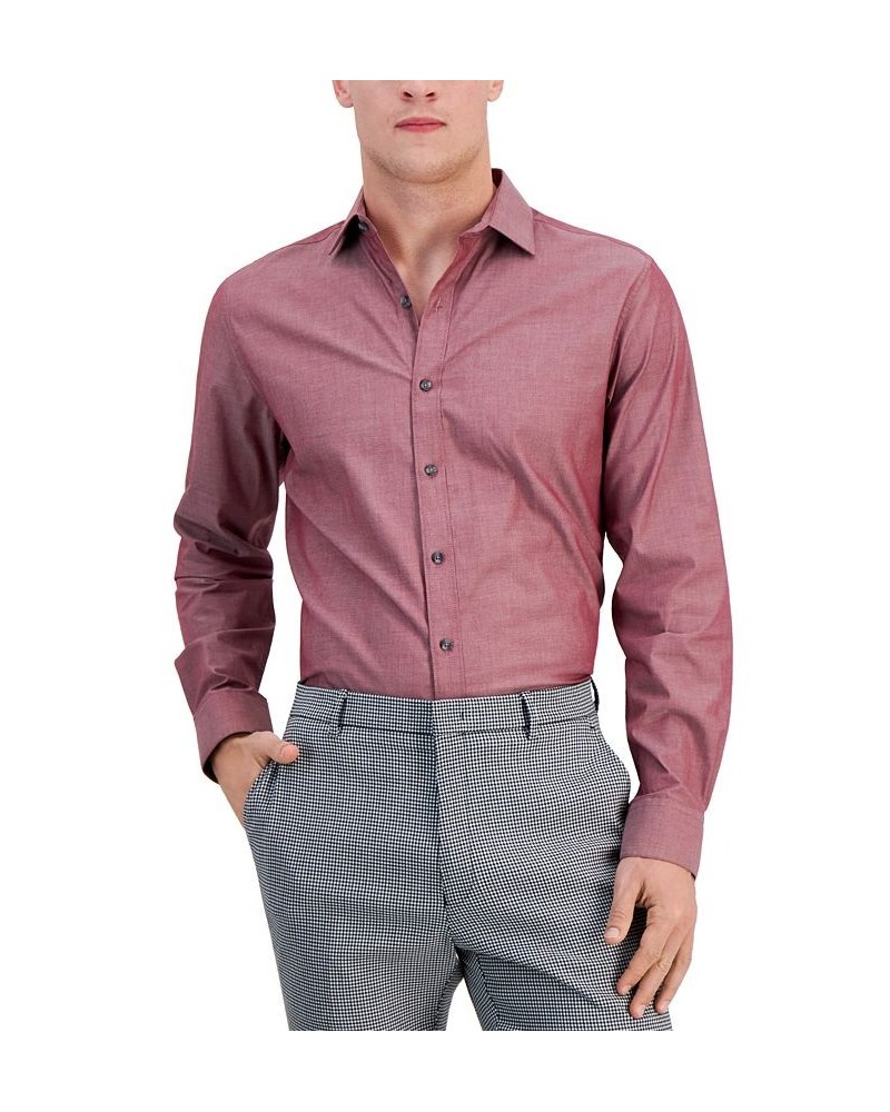 Men's Slim Fit Chambray Dress Shirt Red $21.44 Dress Shirts