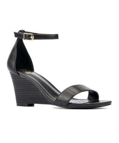 Sharona Women's Ankle Wrap Wedge Sandals Black $29.98 Shoes