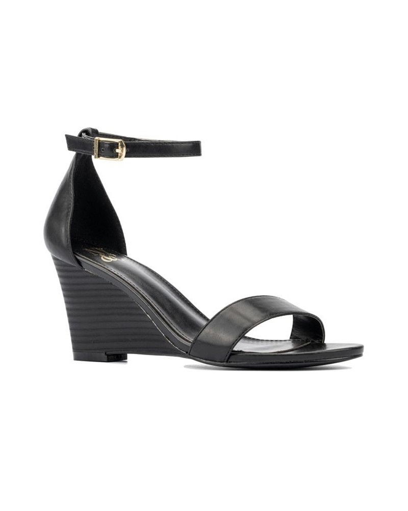 Sharona Women's Ankle Wrap Wedge Sandals Black $29.98 Shoes