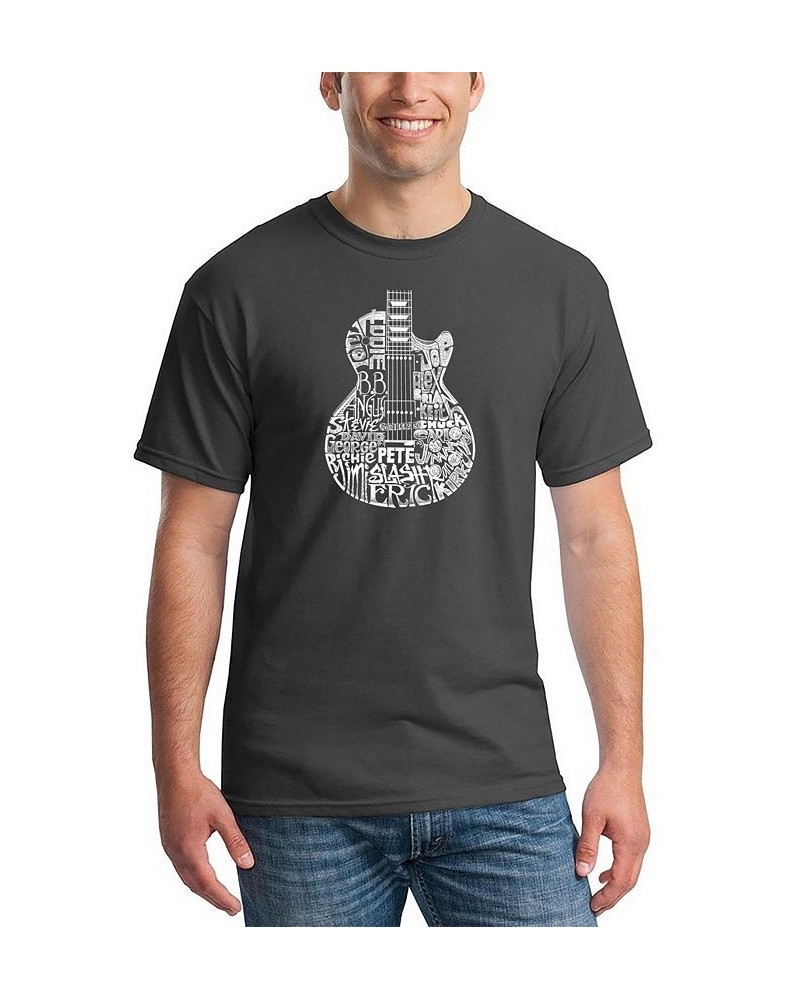 Men's Rock Guitar Head Word Art T-shirt Gray $20.99 T-Shirts