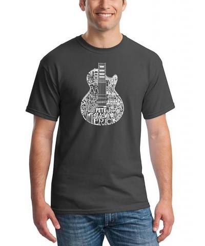 Men's Rock Guitar Head Word Art T-shirt Gray $20.99 T-Shirts