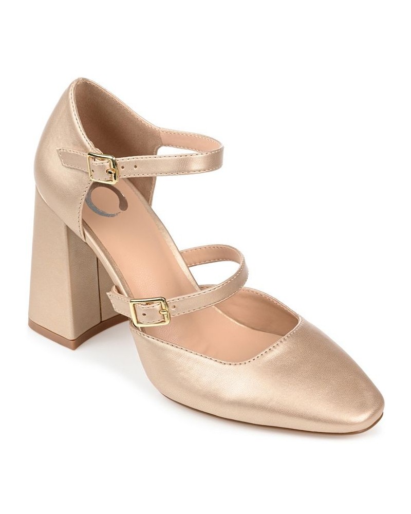 Women's Isadorah Double Strap Heels Gold $50.99 Shoes