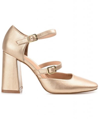 Women's Isadorah Double Strap Heels Gold $50.99 Shoes