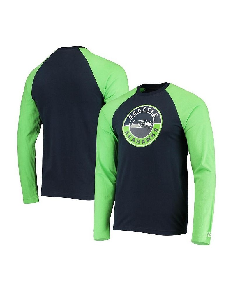 Men's College Navy, Neon Green Seattle Seahawks League Raglan Long Sleeve T-shirt $20.79 T-Shirts