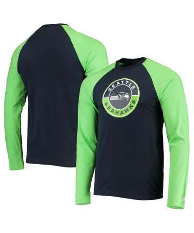 Men's College Navy, Neon Green Seattle Seahawks League Raglan Long Sleeve T-shirt $20.79 T-Shirts