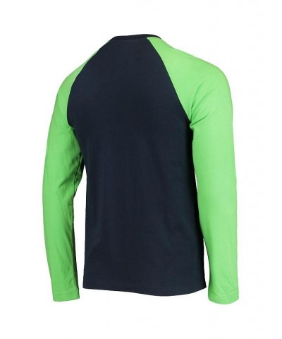 Men's College Navy, Neon Green Seattle Seahawks League Raglan Long Sleeve T-shirt $20.79 T-Shirts