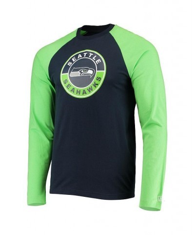 Men's College Navy, Neon Green Seattle Seahawks League Raglan Long Sleeve T-shirt $20.79 T-Shirts