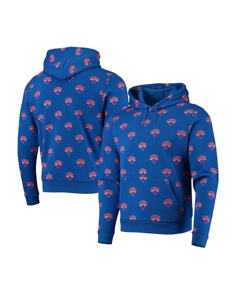 Men's and Women's Blue New York Knicks Allover Logo Pullover Hoodie $30.80 Sweatshirt