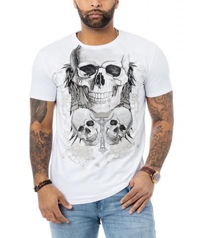 Men's Three Skulls Rhinestone T-shirt White $21.60 T-Shirts