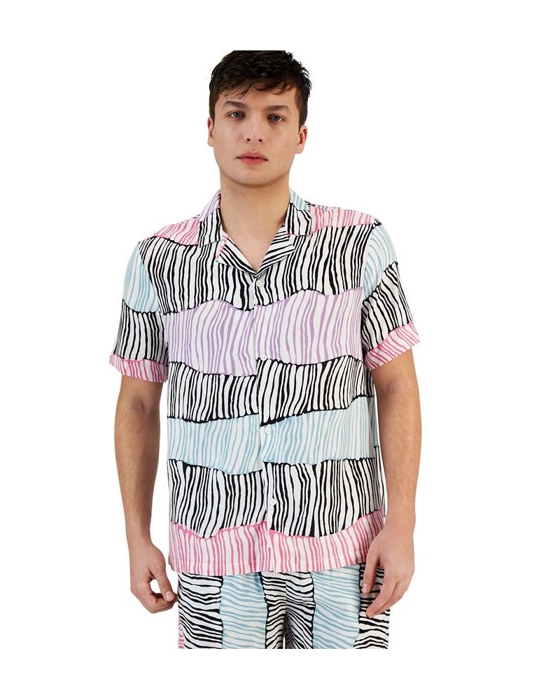 Men's Synest Printed Short Sleeve Button-Front Camp Shirt Black $34.40 Shirts