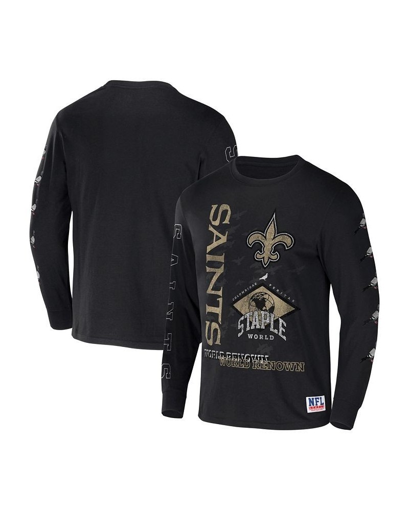 Men's NFL X Staple Black New Orleans Saints World Renowned Long Sleeve T-shirt $23.64 T-Shirts