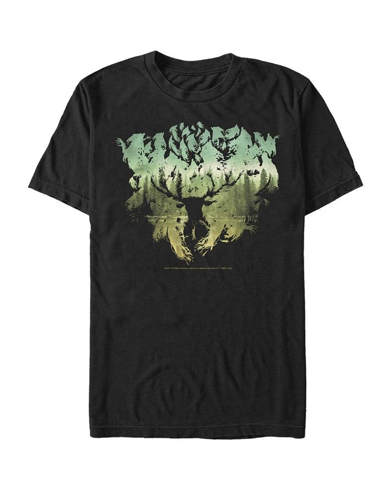 Men's Deathly Hallows 2 Patronus Silhouette Short Sleeve T-shirt Black $15.40 T-Shirts