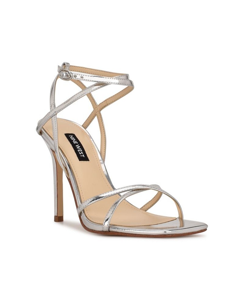 Women's Tidle Ankle Strap Dress Sandals Silver $47.50 Shoes